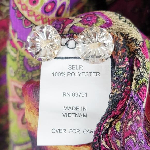 Whimsical Sz 2X Top Button Sheer 3/4 Sleeve V Neck Colorful Animal Floral Casual - Picture 7 of 10